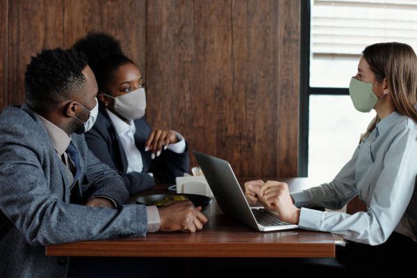 Business people having a meeting in a cafeteria